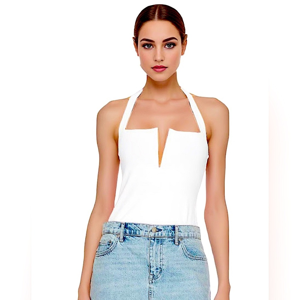 SUSANA MONACO Revolve V Wire Front Halter Top Sugar White Size XL NWT